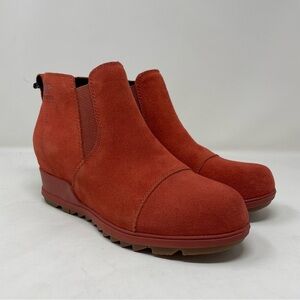 New Sorel Women's Evie Pull-on Suede Bootie Waterproof Warp Red Orange Size 9.5